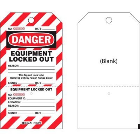 BRADY Brady Danger Equipment Locked Out Tag, Two-Part Tags With Stubs, HD Polyester, 25/Pack CLT2